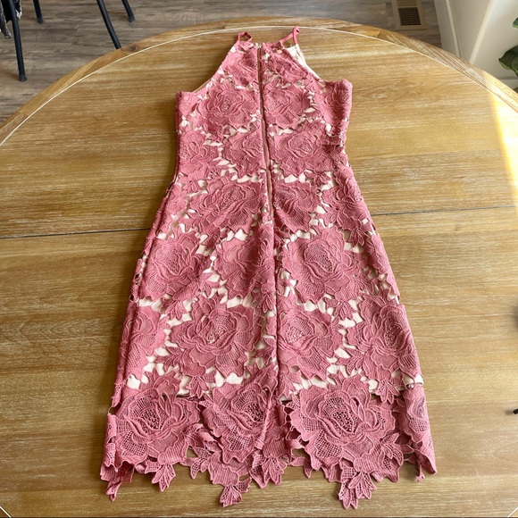 Akira Chicago Black Label High Neck Pink & Nude Lace Body-Con Dress Size Medium - Picture 7 of 14